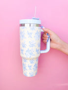 Cream & Blue Floral Print 40oz Tumbler - Styled by Ashley Brooke