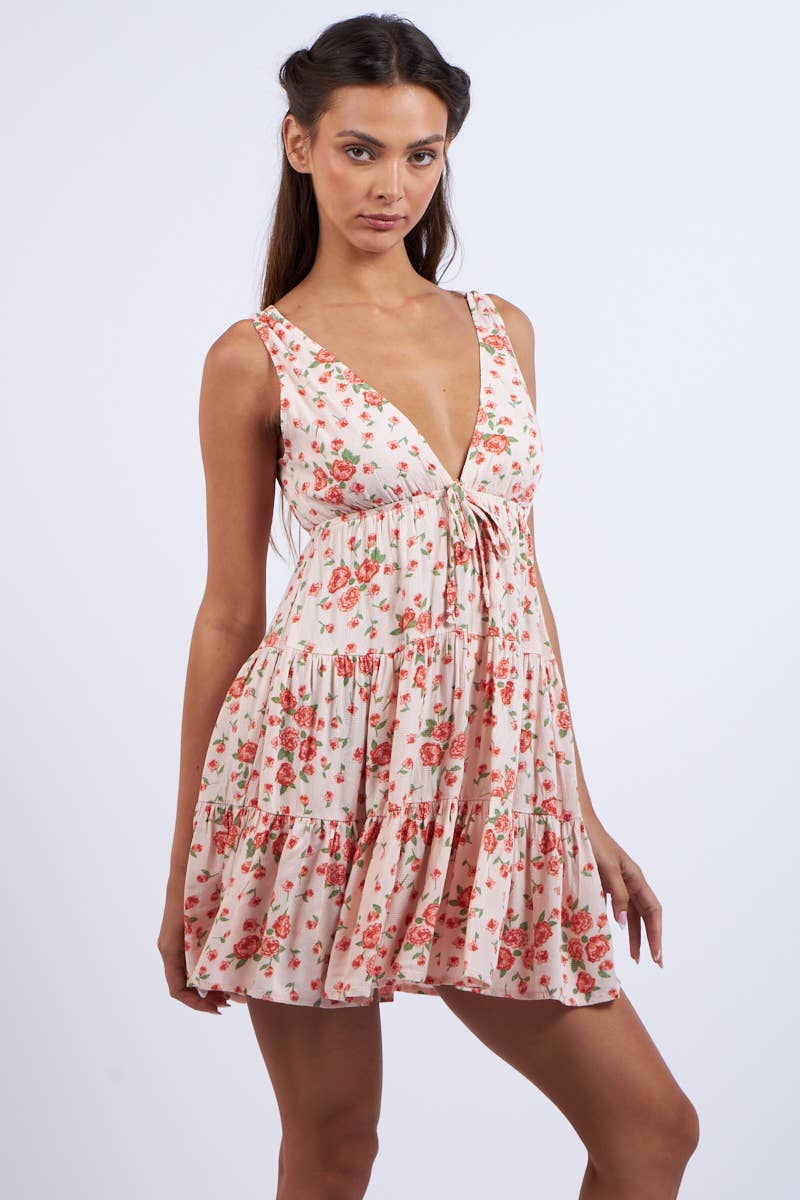 Floral Print Plunging V - Neck Mini Dress - Styled by Ashley Brooke