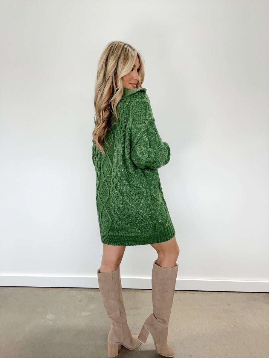 Green Quarter Zip Sweater Dress - Styled by Ashley Brooke