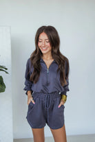 Half - Zip Pocketed Romper - Styled by Ashley Brooke