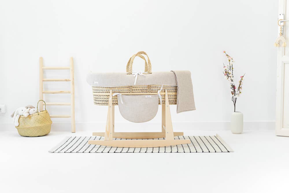 Hand Made In Spain: Neutral Baby Bassinet With Stand And Accessories - Styled by Ashley Brooke