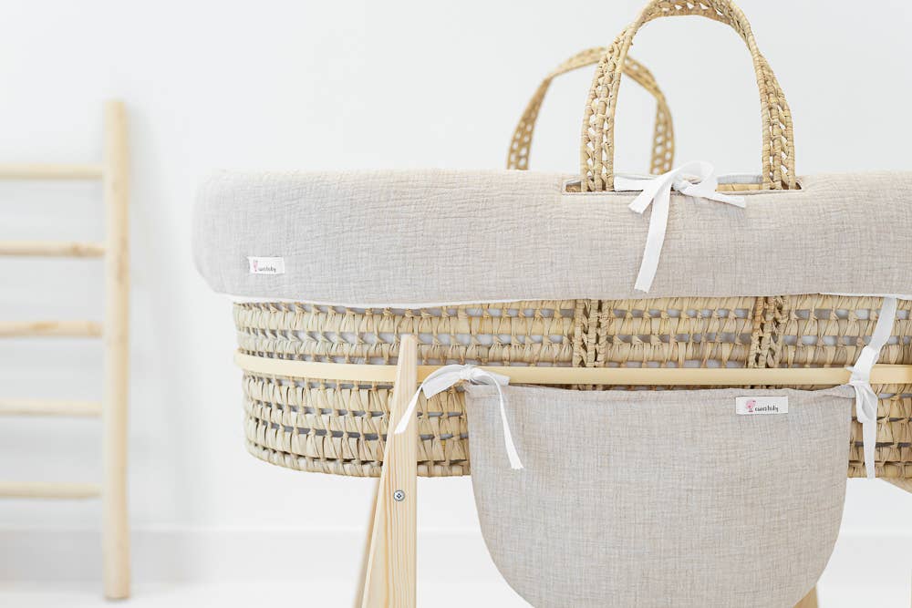 Hand Made In Spain: Neutral Baby Bassinet With Stand And Accessories - Styled by Ashley Brooke