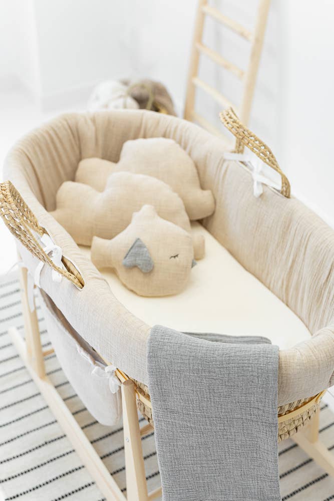 Hand Made In Spain: Neutral Baby Bassinet With Stand And Accessories - Styled by Ashley Brooke