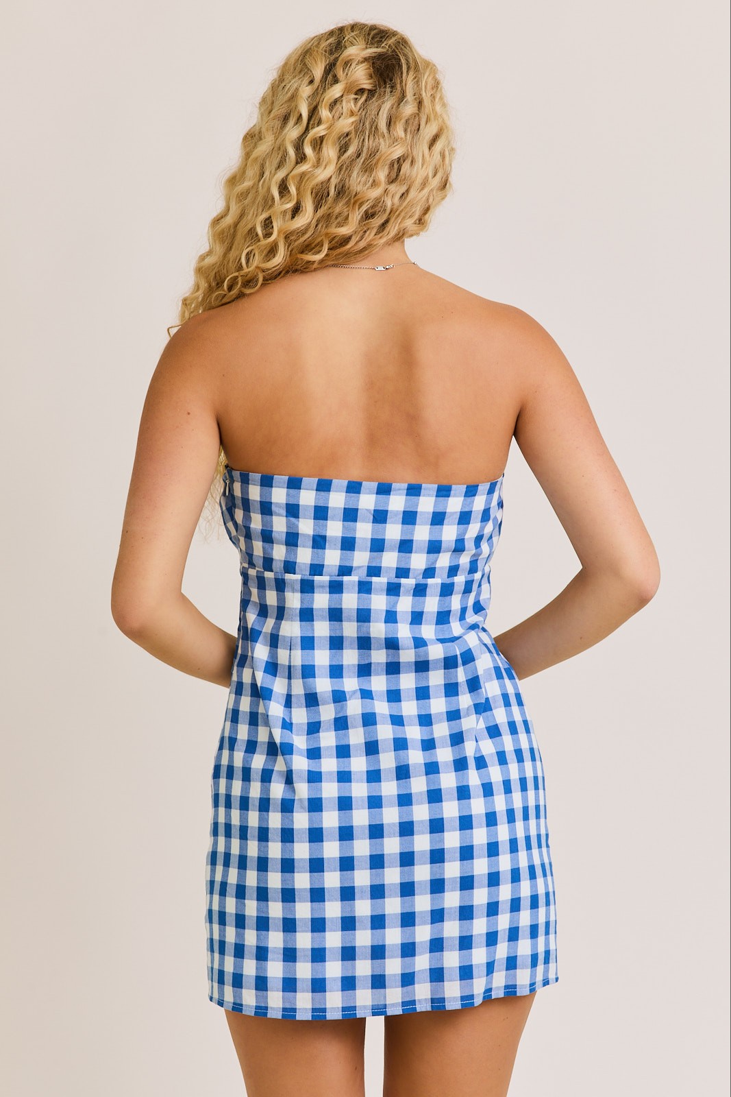 Strapless Blue Gingham Mini Dress - Styled by Ashley Brooke