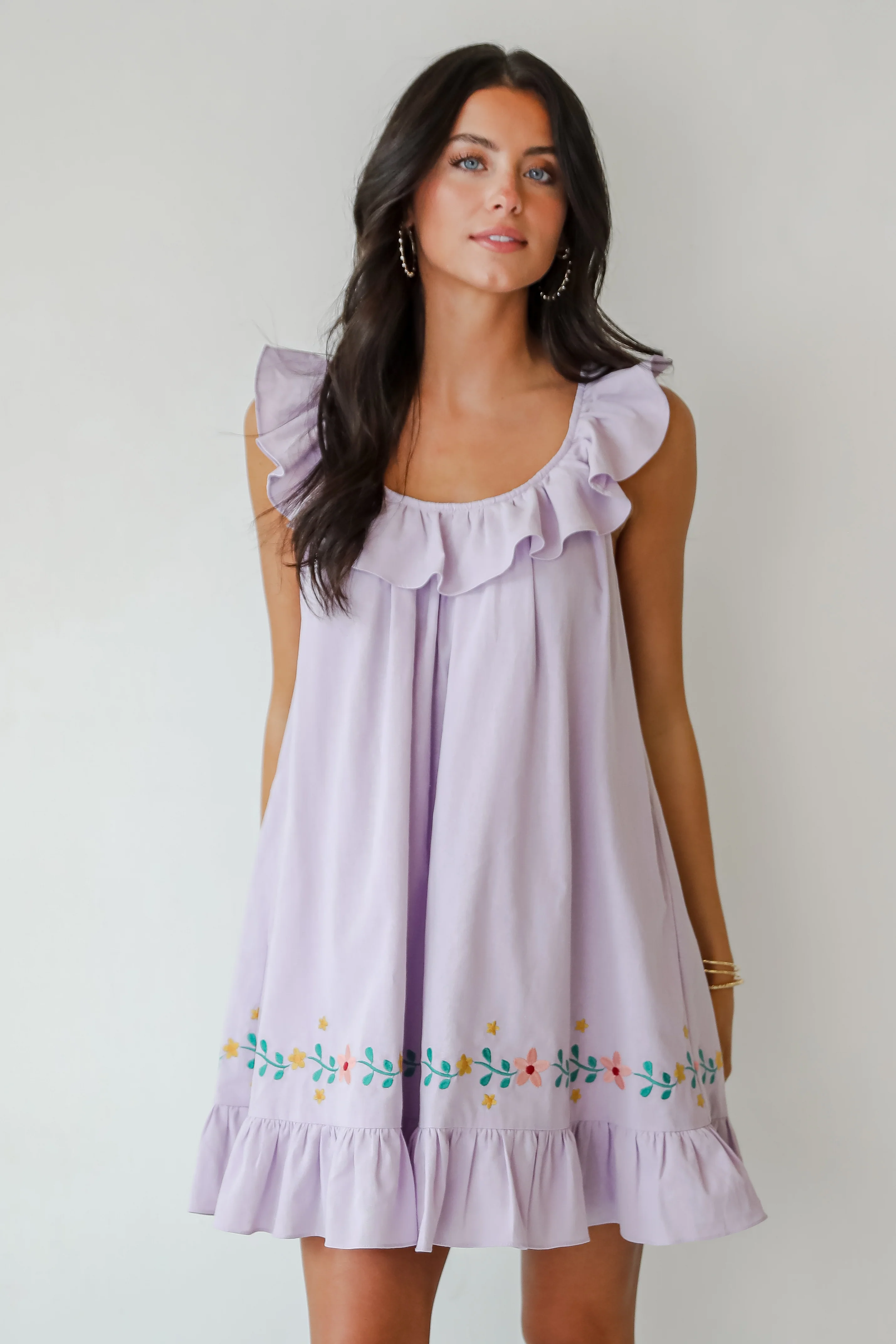Lavender Floral Embroidered Mini Dress - Styled by Ashley Brooke