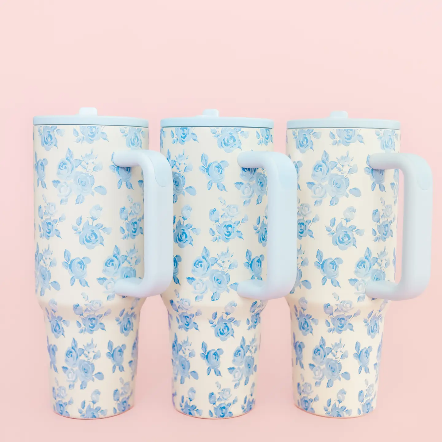 Cream & Blue Floral Print 40oz Tumbler - Styled by Ashley Brooke
