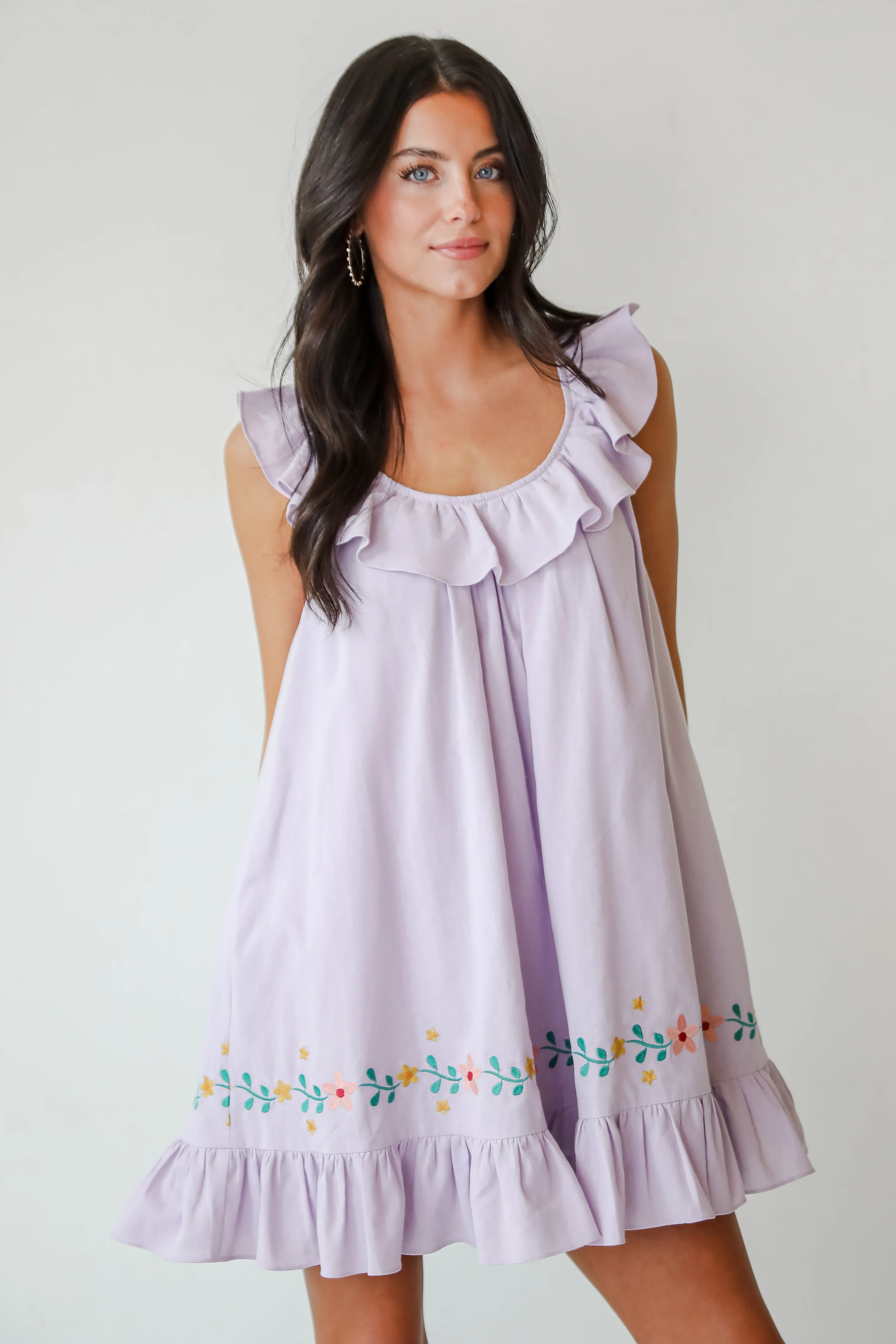 Lavender Floral Embroidered Mini Dress - Styled by Ashley Brooke