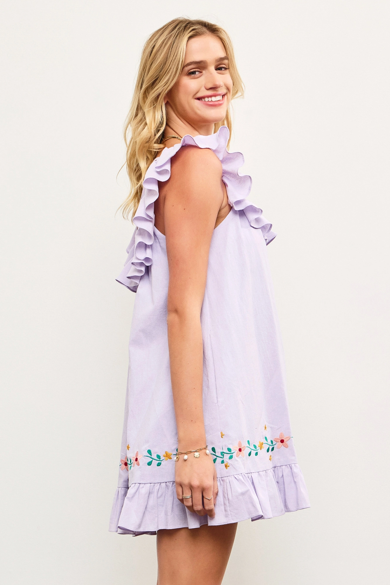 Lavender Floral Embroidered Mini Dress - Styled by Ashley Brooke