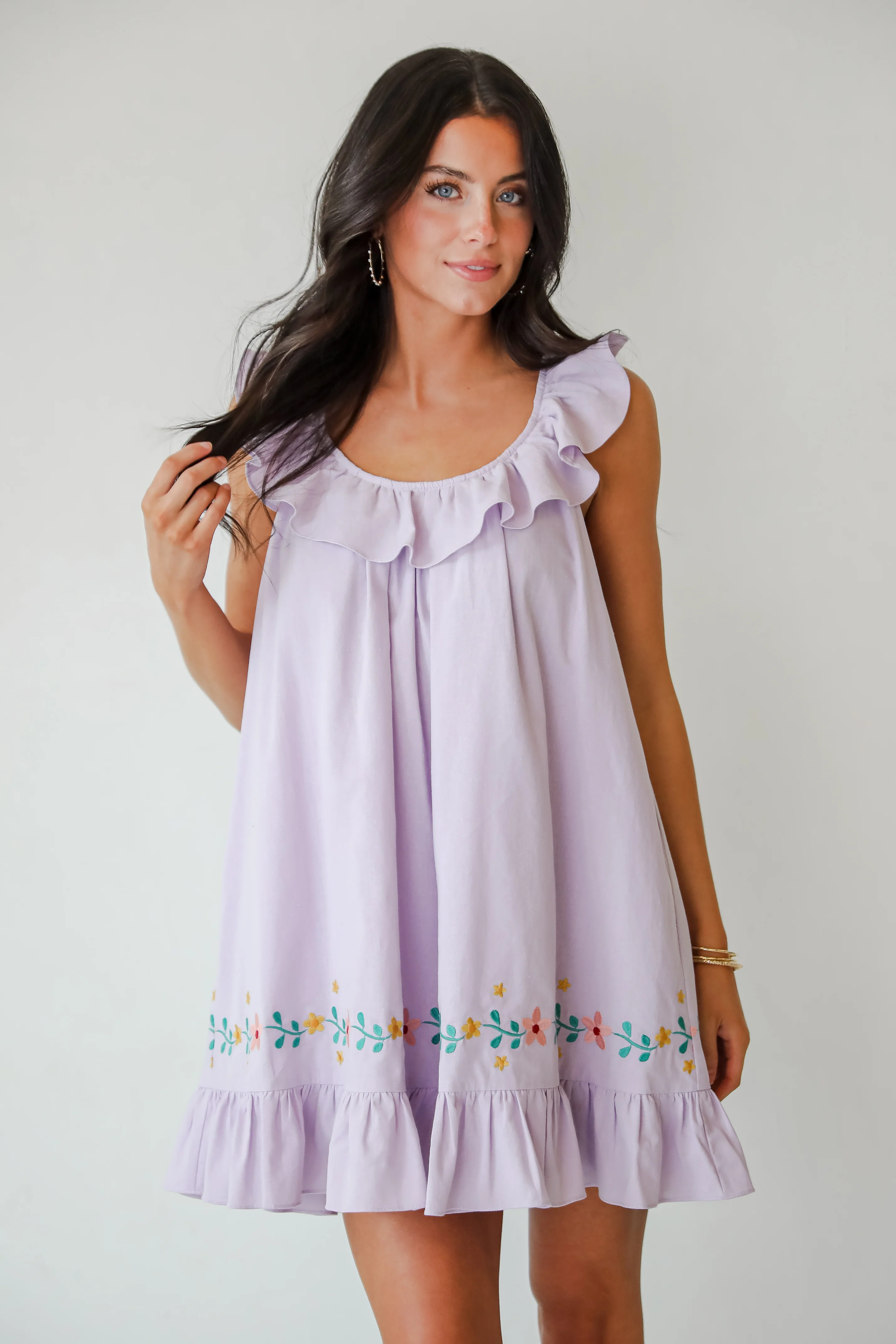 Lavender Floral Embroidered Mini Dress - Styled by Ashley Brooke