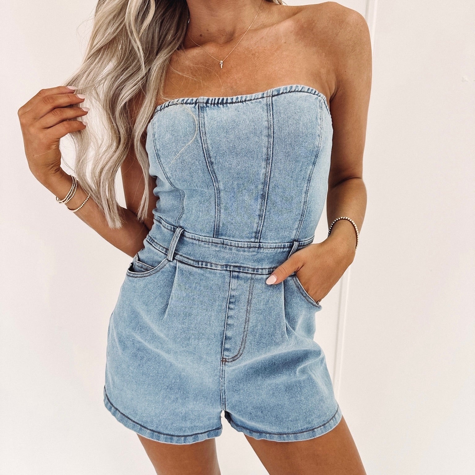 Strapless Denim Romper - Styled by Ashley Brooke