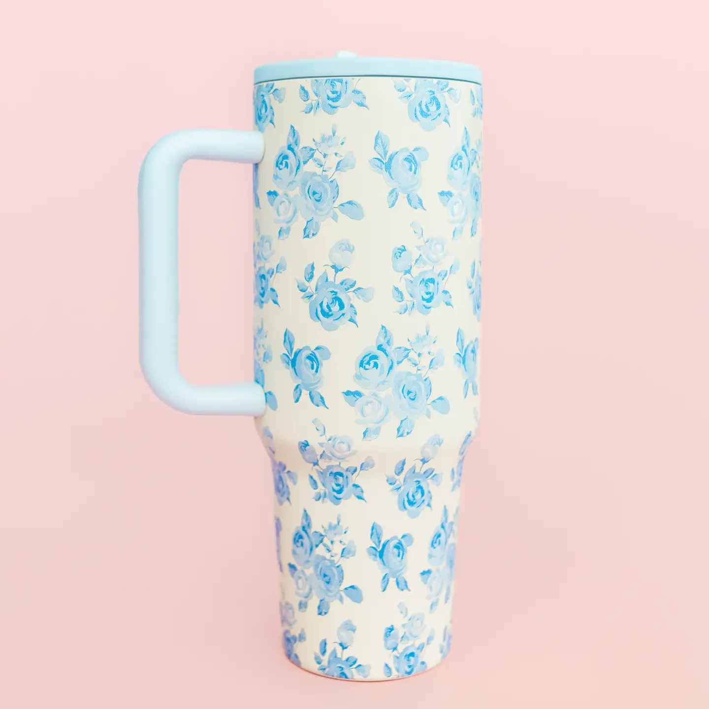 Cream & Blue Floral Print 40oz Tumbler - Styled by Ashley Brooke