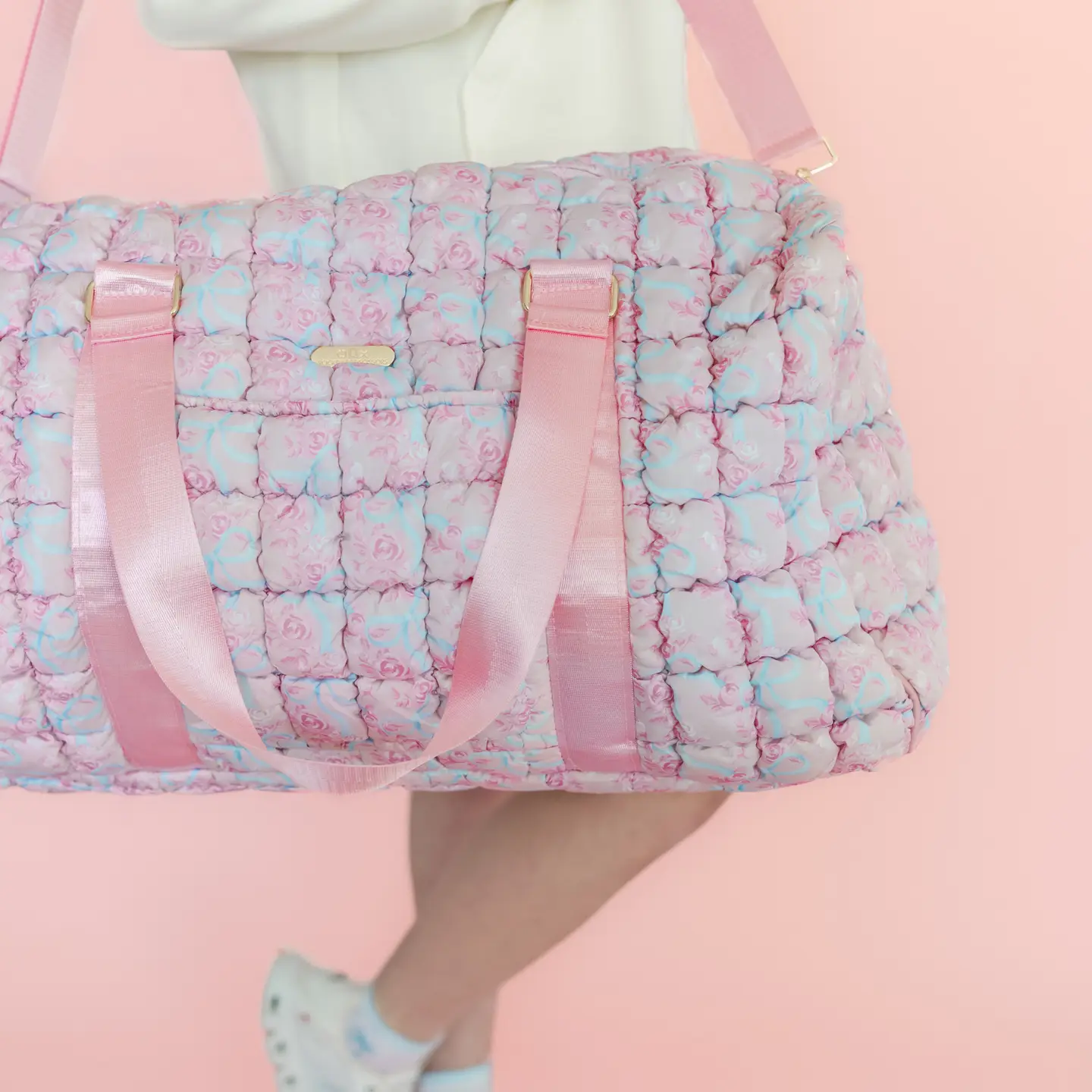 Watercolor Florals + Bows Quilted Duffle Tote - Styled by Ashley Brooke