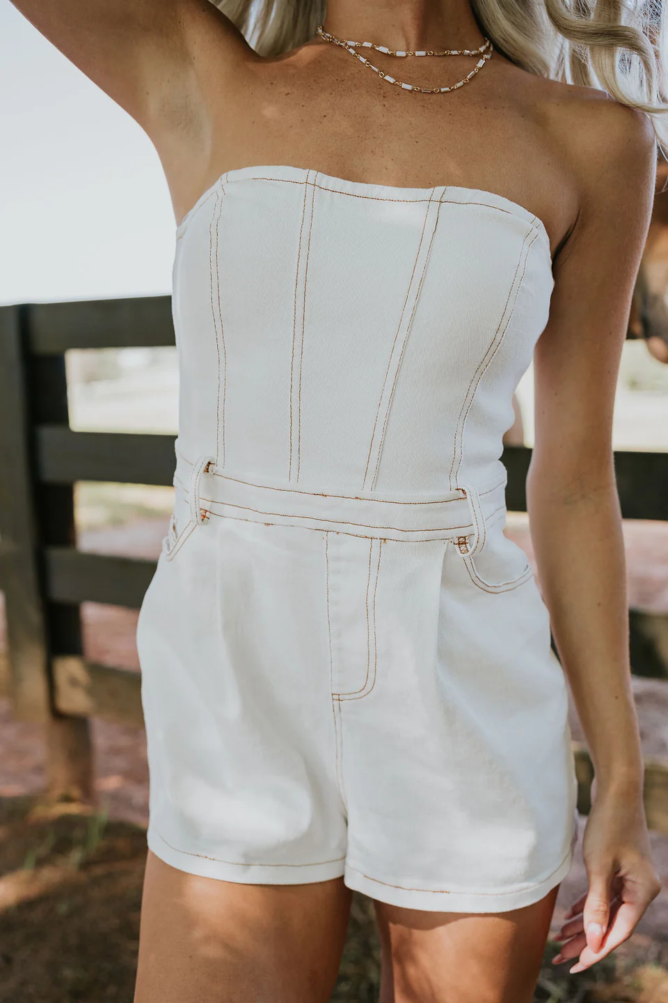 Strapless White Denim Romper - Styled by Ashley Brooke