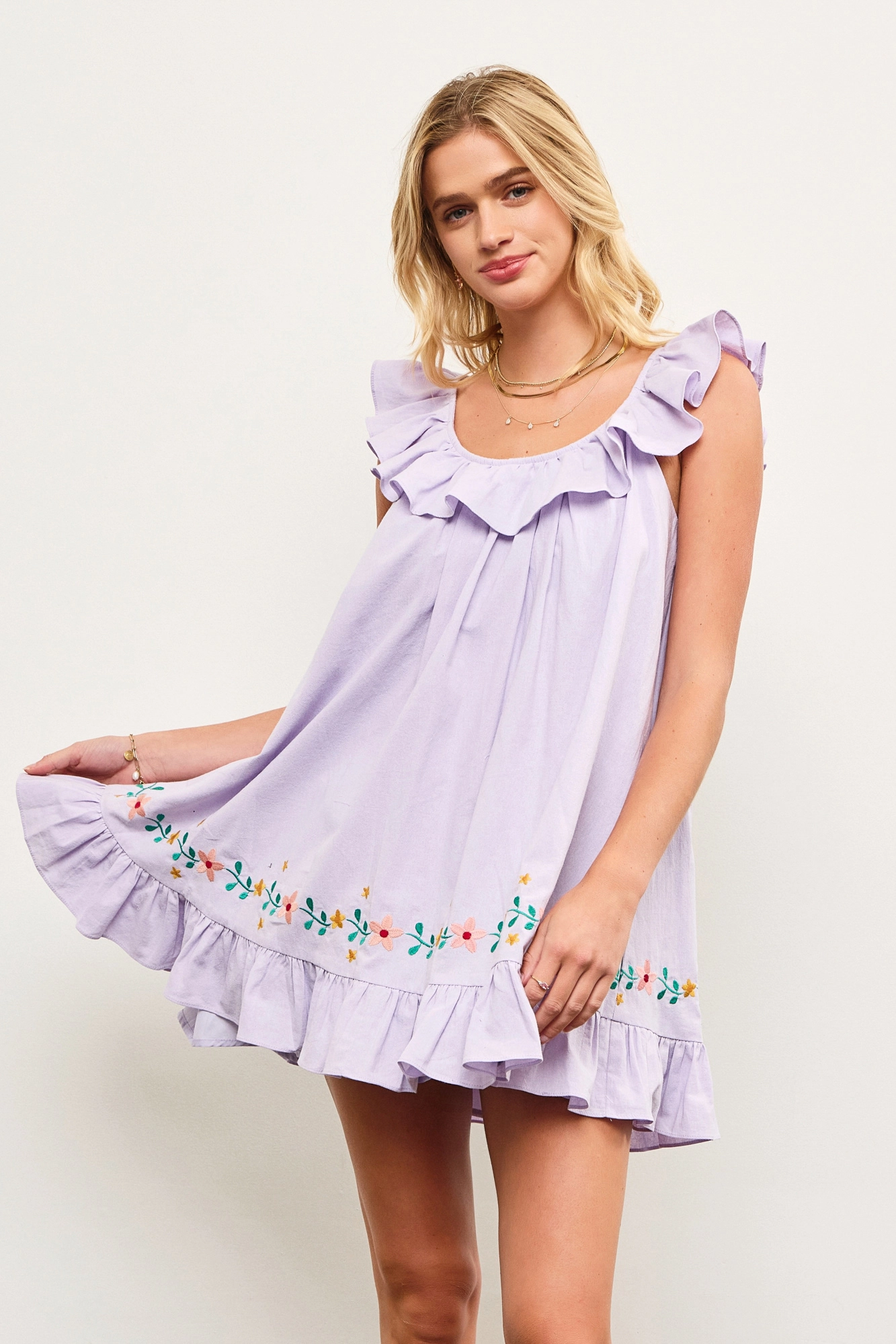 Lavender Floral Embroidered Mini Dress - Styled by Ashley Brooke