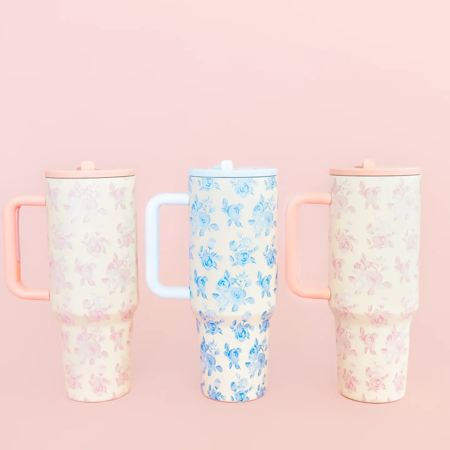 Cream & Blue Floral Print 40oz Tumbler - Styled by Ashley Brooke