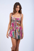 Lace Trim Paisley Patch Print Mini Romper Dress - Styled by Ashley Brooke