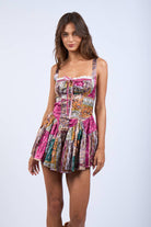 Lace Trim Paisley Patch Print Mini Romper Dress - Styled by Ashley Brooke