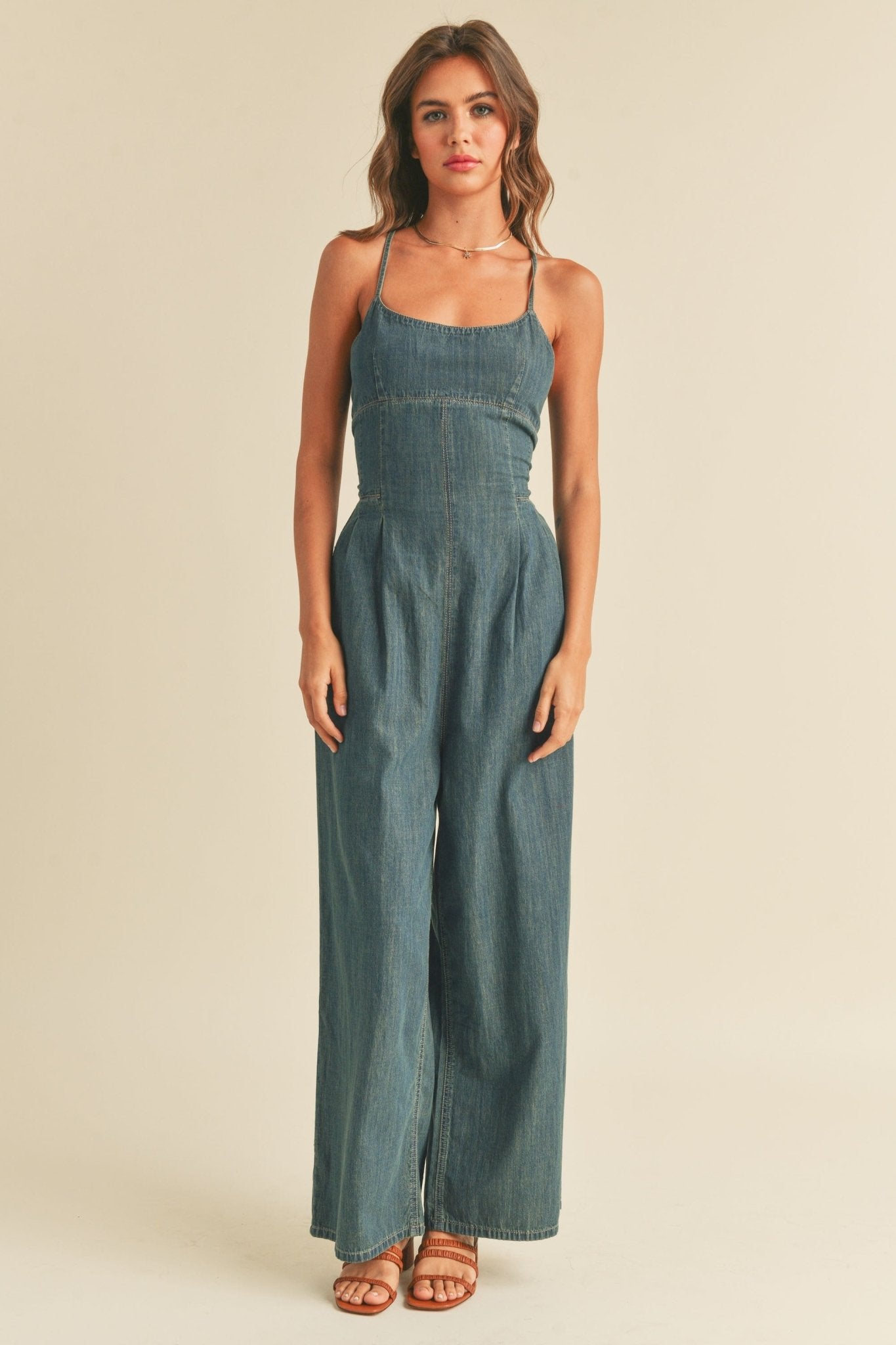 Lace - Up Washed Denim Jumpsuit - Styled by Ashley Brooke