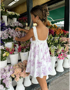 Lavender Floral Print Ruffle Lace Trim Mini Dress - Styled by Ashley Brooke