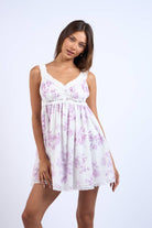 Lavender Floral Print Ruffle Lace Trim Mini Dress - Styled by Ashley Brooke