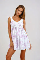 Lavender Floral Print Ruffle Lace Trim Mini Dress - Styled by Ashley Brooke