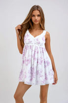 Lavender Floral Print Ruffle Lace Trim Mini Dress - Styled by Ashley Brooke