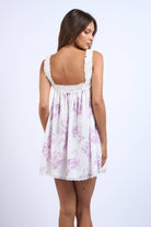 Lavender Floral Print Ruffle Lace Trim Mini Dress - Styled by Ashley Brooke