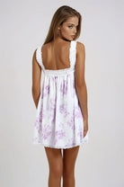 Lavender Floral Print Ruffle Lace Trim Mini Dress - Styled by Ashley Brooke