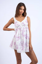 Lavender Floral Print Ruffle Lace Trim Mini Dress - Styled by Ashley Brooke