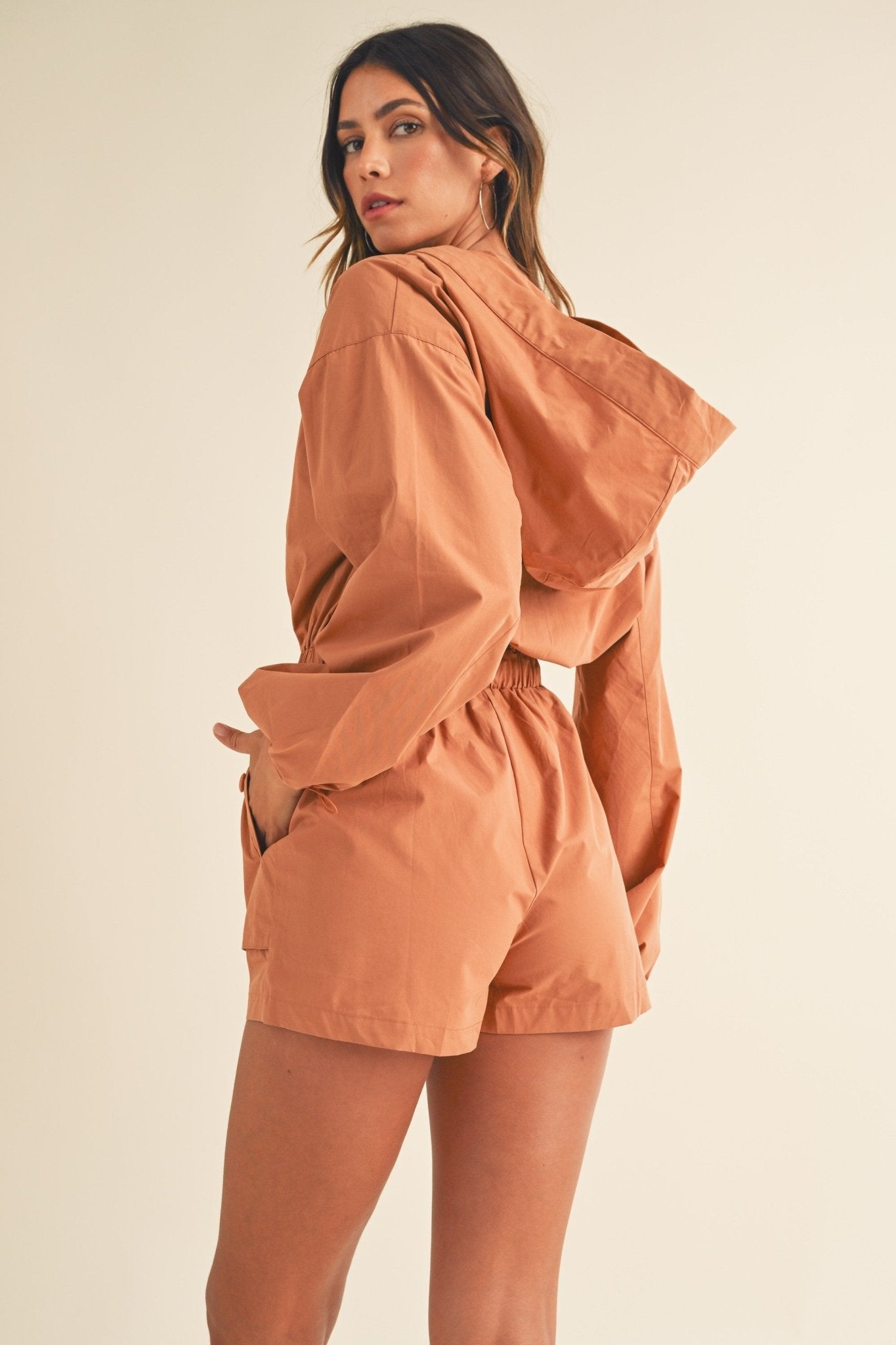 Long Sleeve Button Down Hoodie Romper - Styled by Ashley Brooke