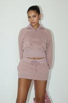 Mauve Mini Skirt and Sweatshirt Set - Styled by Ashley Brooke