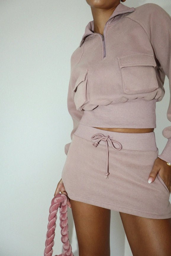 Mauve Mini Skirt and Sweatshirt Set - Styled by Ashley Brooke