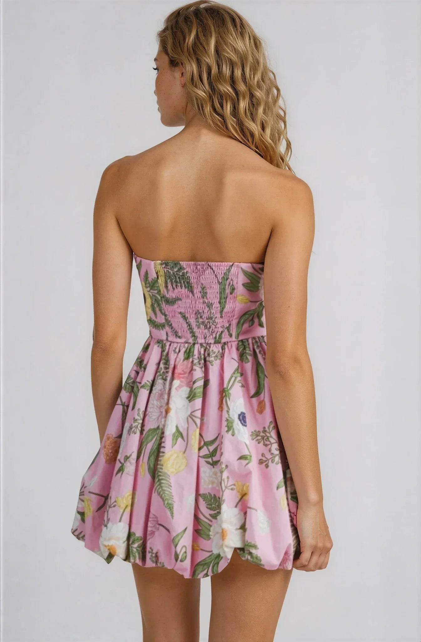 Pink Floral Strapless Mini Dress