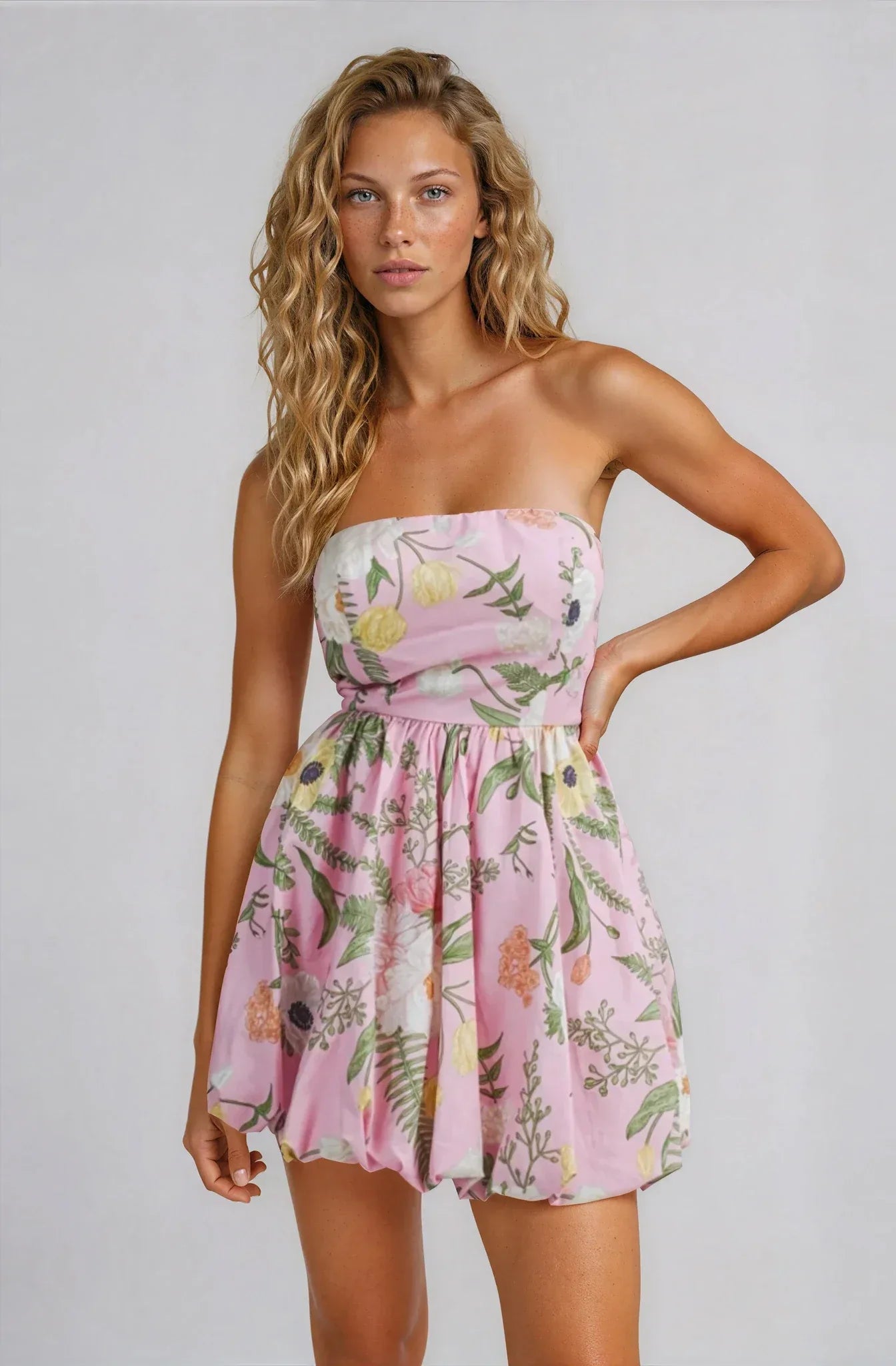 Pink Leopard Mini Dress - Ruched Sleeve V-Neck Dress