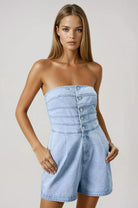 PRE-ORDER: Strapless Denim Romper with Button Detail - Styled by Ashley Brooke
