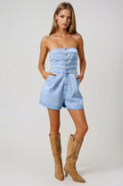 PRE-ORDER: Strapless Denim Romper with Button Detail - Styled by Ashley Brooke