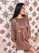 Mocha Satin Side Cut - Out Dress - Styled by Ashley Brooke