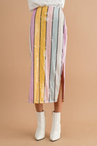 Multi Stripe Sequin Side Slit Midi Pencil Skirt - Styled by Ashley Brooke