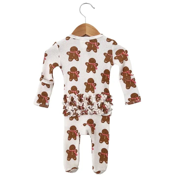 Organic Waffle Ruffle Zip Footie: Gingerbread Man - Styled by Ashley Brooke