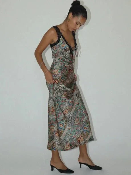 Paisley Print Maxi Dress - Lightweight Lace Detail Strapless | Styled by Ashley Brooke Extra-Small Paisley Print Maxi Dress - Lightweight Lace Detail Strapless | Styled by Ashley Brooke Extra-Small