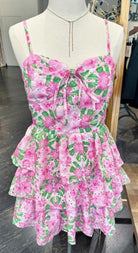 Pink and Green Eyelet Floral Tiered Mini Dress - Styled by Ashley Brooke