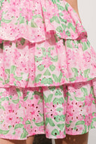 Pink and Green Eyelet Floral Tiered Mini Dress - Styled by Ashley Brooke