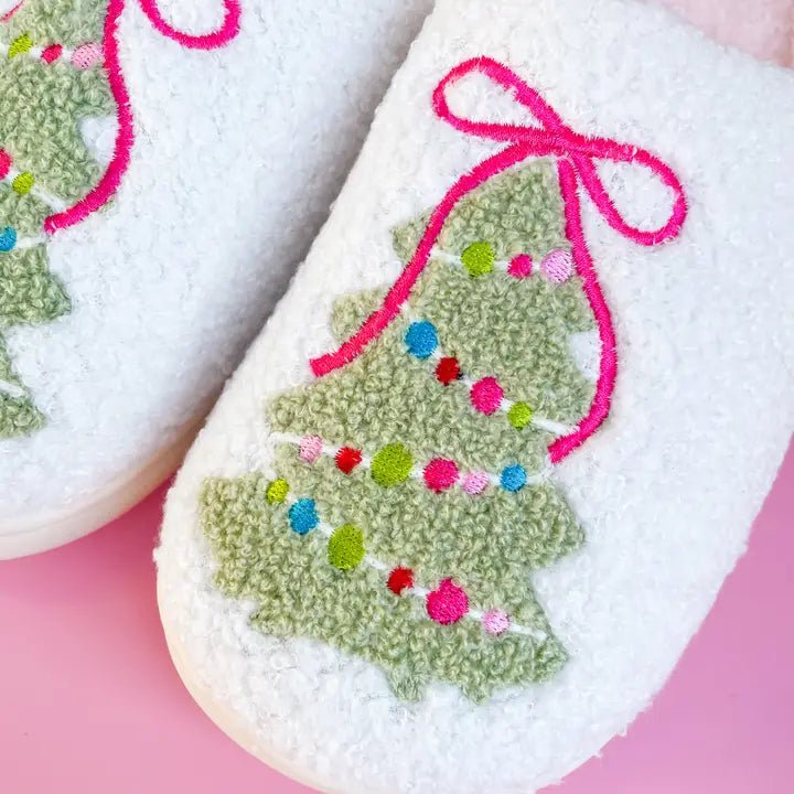 Pink Bow Christmas Tree Slippers - Styled by Ashley Brooke