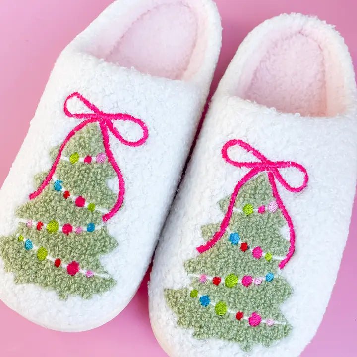 Pink Bow Christmas Tree Slippers - Styled by Ashley Brooke