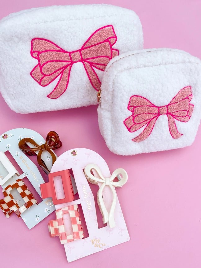 Pink Bow Teddy Cosmetic Zipper Bag - Styled by Ashley Brooke