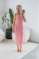 Red and White Striped Midi Dress - Styled by Ashley Brooke