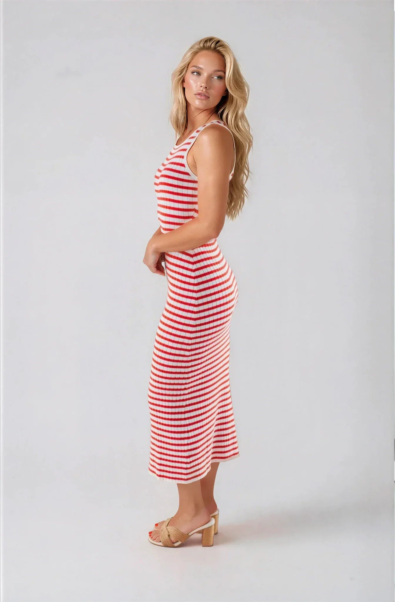 Red and White Striped Midi Dress - Styled by Ashley Brooke