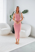 Red and White Striped Midi Dress - Styled by Ashley Brooke