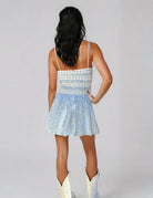 Ribbon Lace Detail Mini Dress in Blue - Styled by Ashley Brooke