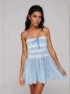 Ribbon Lace Detail Mini Dress in Blue - Styled by Ashley Brooke